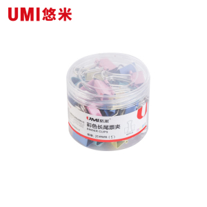 悠米 1# (50mm)彩色长尾票夹(筒装) B09001X (红、黄、蓝、绿)