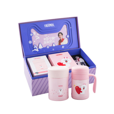 膳魔師(THERMOS)卡通吸管水杯随手杯不锈钢保温杯蜜语礼盒LineFriends运动可妮LF002