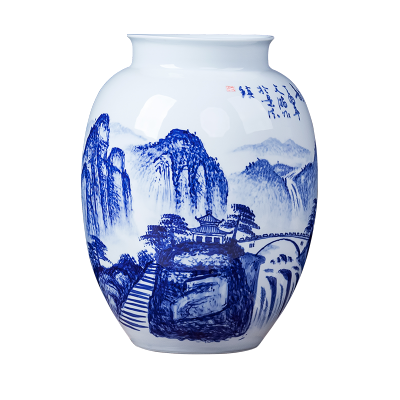 艺锦蓝景德镇陶瓷器花瓶手绘青花器现代中式客厅书房玄关工艺摆件款式二：泉韵冬瓜瓶