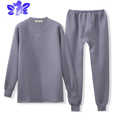 Ideamini中老年内衣秋冬加厚三层保暖男圆领宽松棉爸爸夹棉秋衣秋裤套装