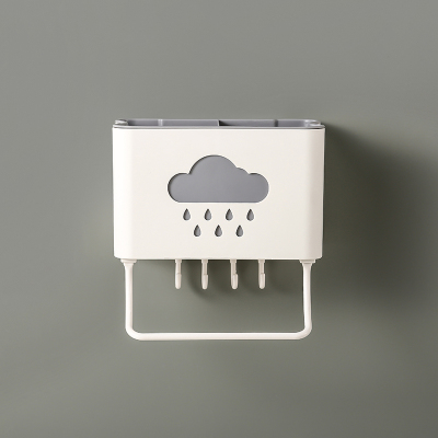 壁挂式筷笼子沥水置物架托家用筷笼厨房抹布餐具勺子收纳盒筷子筒 敬平 米色