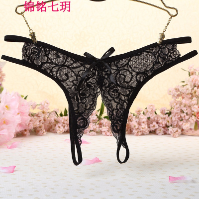 锦铭七玥火辣性感丁字裤女透明诱惑 低腰蕾丝超薄透气开档裤大码日系内衣