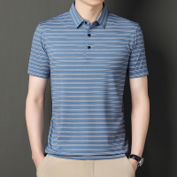 正品夏季新款桑蚕丝短袖T恤男士休闲冰丝POLO衫男翻领