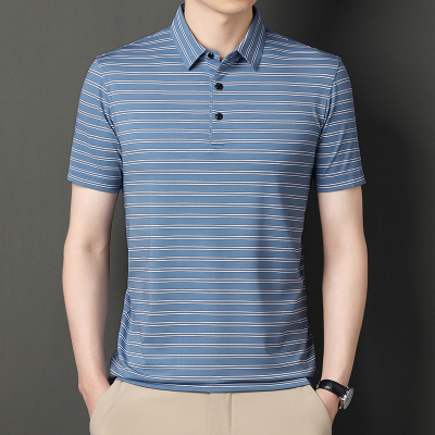 正品夏季新款桑蚕丝短袖T恤男士休闲冰丝POLO衫男翻领
