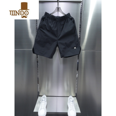 YANXU2023夏季薄款男士速干休闲短裤纯色刺绣五分裤潮流休闲运动裤潮