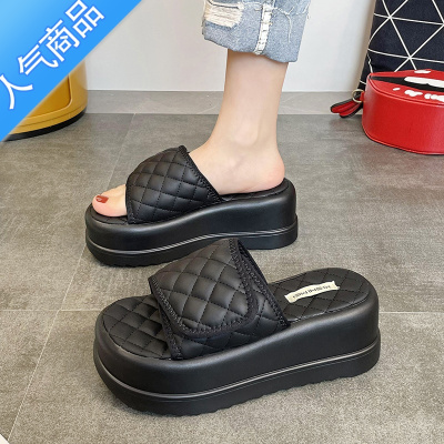 SUNTEK拖鞋女夏季外穿2023年新款增高厚底松糕高级感时尚外出沙滩凉拖鞋