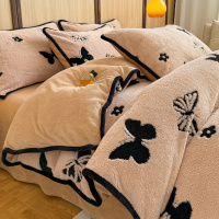 冬季美拉德蝴蝶牛奶绒床上四件套加厚保暖舒棉绒床品被套床单床笠