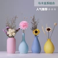 陶瓷小花瓶装饰柜摆件家居客厅装饰干花花插马卡龙糖果色手工花器 三维工匠 A+C+D+干花