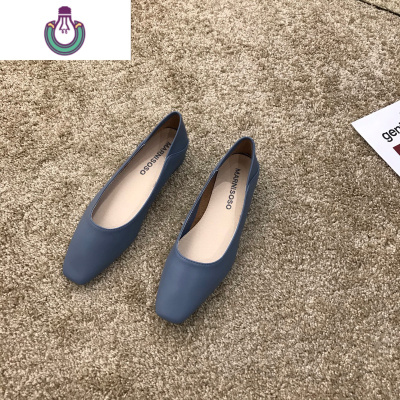 FISHBASKET黑色单鞋女鞋子2020年新款百搭软底方头奶奶鞋浅口豆豆秋鞋休闲鞋