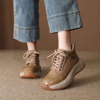 头层牛皮马丁靴女2026春季新款厚底轻便柔软百搭休闲圆头系带短靴_956