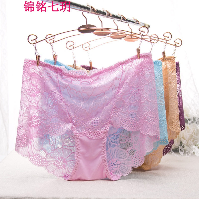 锦铭七玥内裤女蕾丝边性感三角裤蕾丝内裤女士透气镂空诱惑大码内裤棉裆透