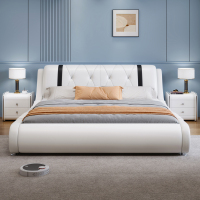 北欧真皮床现代简约主卧室双人床榻榻米轻奢小户型储物床软包婚床