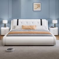 北欧真皮床现代简约主卧室双人床榻榻米轻奢小户型储物床软包婚床