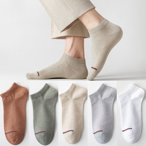 猫人男士船袜华夫格100%棉AAA级除臭短筒隐形男船袜 5双装 均码
