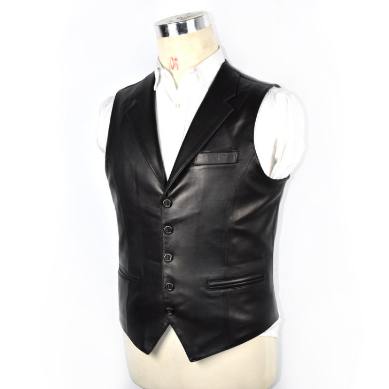 春秋男装皮马甲修身绵羊皮真皮马甲背心商务西装马夹