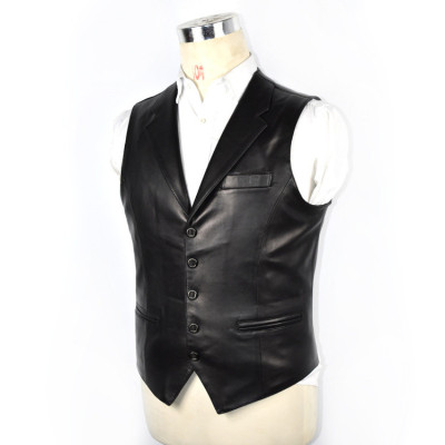 春秋男装皮马甲修身绵羊皮真皮马甲背心商务西装马夹