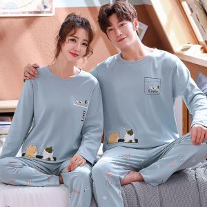 新款情侣睡衣女春秋季长袖男士棉质韩版休闲卡通家居服套装可外穿