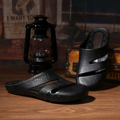 UYUK懒人包头拖鞋青年防水夏季塑胶半拖英伦防滑个性凉拖 黑色 44