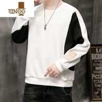 YANXU拼接长袖t恤男士2023新款潮牌宽松打底衫休闲内搭卫衣上衣