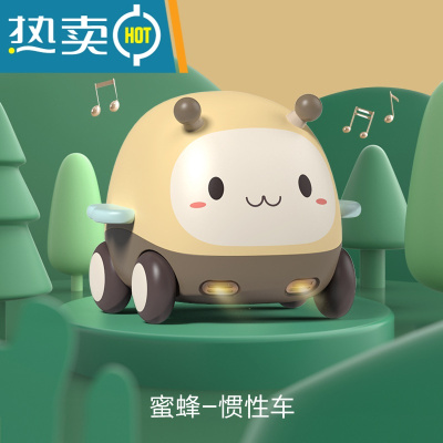 儿童惯性恐龙车卡通声光玩具车触摸感应灯光音乐动物小汽车模型真智力触摸声光车蜜蜂-黄回力玩具