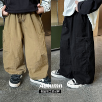 童酷男童秋款洋气纯色侧贴袋宝宝长裤潮酷宽松百搭儿童工装裤
