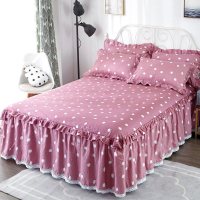 美帮汇全棉床罩床套防滑床裙式单件全棉保护防尘米床单1三件套花边公主 甜点日记 200x220[单件床裙]