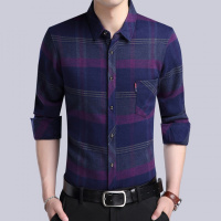 冬季男士韩版格子保暖衬衫青年修身加绒加厚长袖衬衣上衣男装