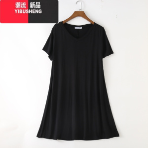 YIBUSHENG2023韩版莫代尔加肥加大码连衣裙女孕妇裙宽松中长款套头大摆裙