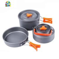 户外套锅野炊用品装备锅具野外炊具不绣钢野餐露营野营便携不粘锅 FENGHOU 桔红色2-3一套