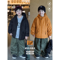 童酷男童冬季新款洋气纯色宝宝冲锋衣加厚连帽防水儿童棉衣潮