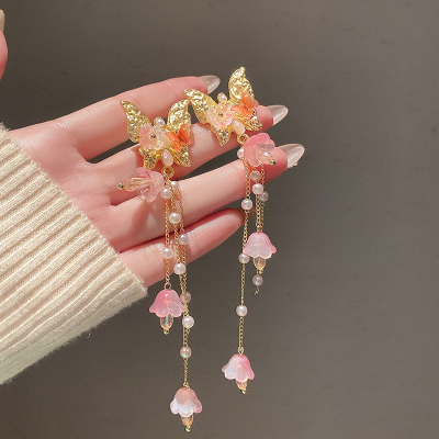 铃兰花朵流苏耳环女2024新款夏季新中式古风汉服旗袍蝴蝶耳饰送女朋友老婆情人节七夕生日礼物