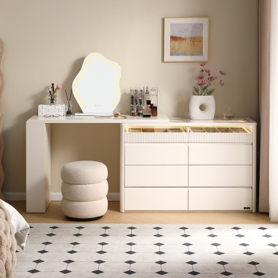 全友家居现代简约伸缩梳妆台斗柜一体2024转角书桌床尾收纳柜