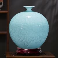 景德镇陶瓷器花瓶插花新中式客厅博古架摆件家居装饰品影青石榴瓶 三维工匠
