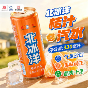 北冰洋 桔汁汽水330ml*6罐 果汁老北京碳酸饮料
