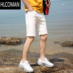 HLCOMAN五分裤男士牛仔短裤男款夏季破洞白色休闲潮流裤子男半裤中裤马裤