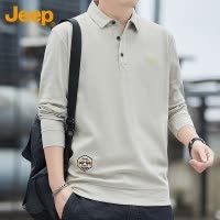 Jeep吉普加绒卫衣男士翻领polo体恤2025秋冬季新款运动长袖t恤男