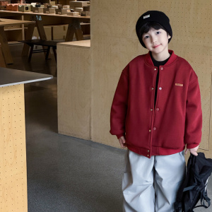 童酷男童冬款新年红卡通印花棒球服外套加厚贴标夹棉儿童棉服
