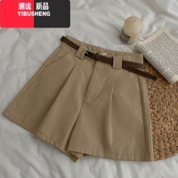 YIBUSHENG衬衫韩版格子百搭休闲短袖衬衫短裤纯色腰带百搭阔腿休闲裤季女