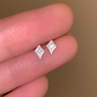 纯银四芒星锆石耳钉轻奢高级感气质大气耳环女养耳洞时尚百搭送女朋友老婆情人节七夕生日礼物