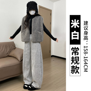黑色羊羔绒裤子女冬加绒加厚小个子雪尼尔特厚毛呢休闲阔腿裤_663_386