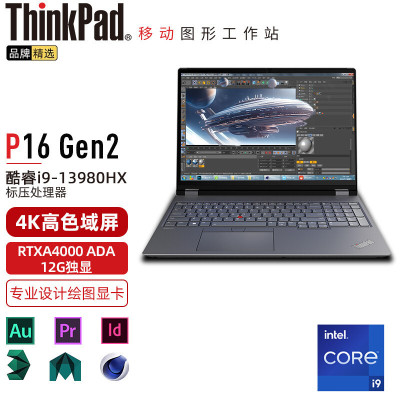 联想笔记本电脑ThinkPad P16 (0CCD) 英特尔酷睿i9 16英寸高性能轻薄设计师工作站i9-13980HX 64G 2TB RTXA4000 12G 4K超清 定制