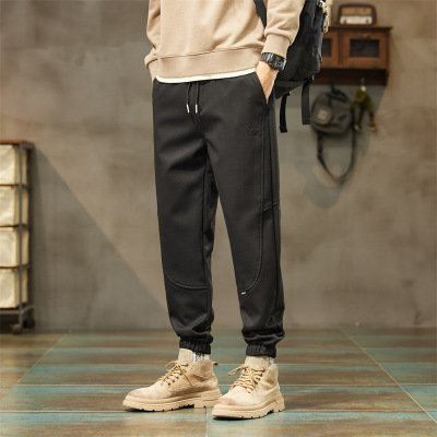 宽松束脚卫裤男 黑色立体拼接裤 2026 春夏透气休闲运动裤 松紧腰