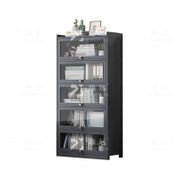 臻远ZY4100920 书架置物架落地简易家用书柜带门防尘储物柜 六层60灰色