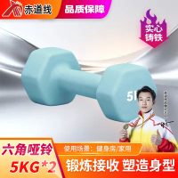 赤道线 浸塑哑铃健身锻炼六角哑铃男士运动力量训练5KG*2彩色小哑铃 浅蓝色 CDX-1009S-YLC5