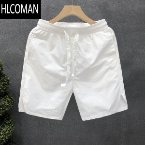 HLCOMAN高端白色简约休闲短裤男2024夏季新款潮牌外穿五分裤宽松直筒中裤