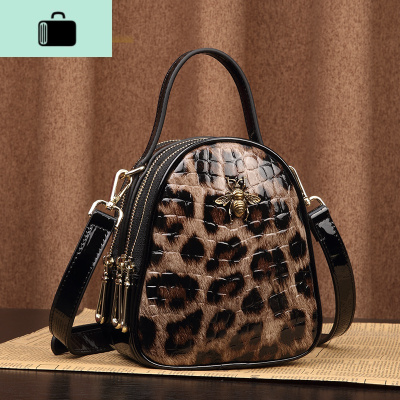 2020新款豹纹女包纯牛皮手提小包 欧美时尚女式单肩斜挎宴会夏季NEW LAKE 1001豹纹女士手提包
