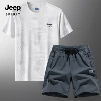 JEEP吉普夏季运动休闲t恤套装男士透气速干衣2025新款冰丝两件套