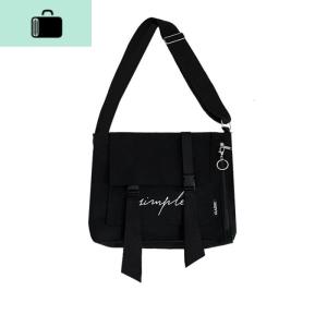 原创ins中性风酷日系纯色单肩帆布包包斜挎包学生书包男女NEW LAKE 黑色女斜挎包 黑色