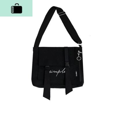 原创ins中性风酷日系纯色单肩帆布包包斜挎包学生书包男女NEW LAKE 黑色女斜挎包