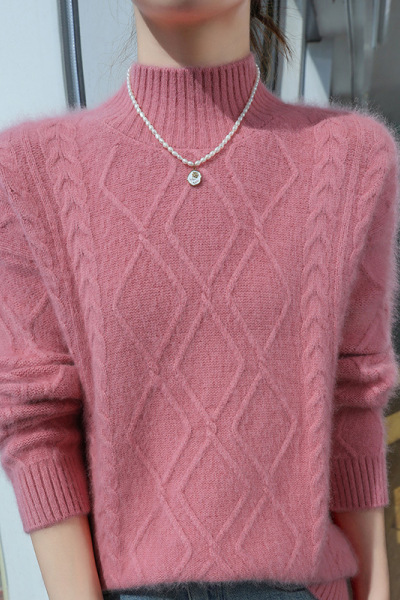 秋冬新款貂绒短款女装半高领套头加厚纯色针织打底衫保暖毛衣